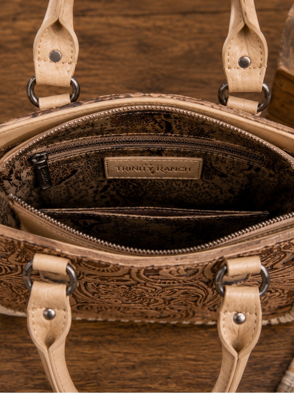 Trinity Ranch Floral Tooled Mini Tote Crossbody Tan NWT - Picture 7 of 7